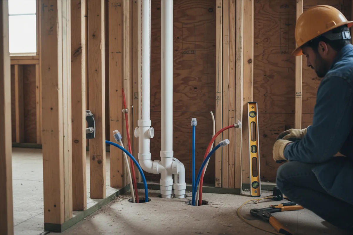 Drain and supply rough-in during Leak Detection in Laura